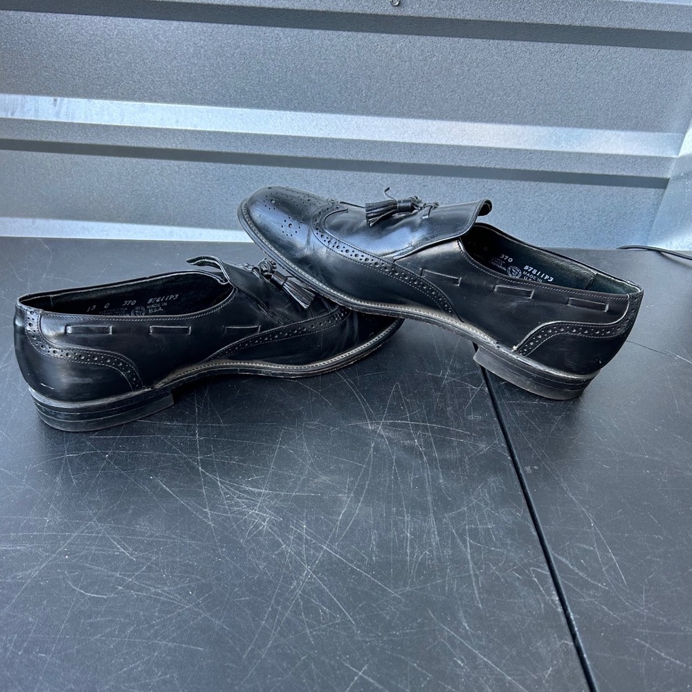 Mens Black Leather Wingtip Tassel Loafer Dress Shoes Size 13 C USA Vibram‎ Sole - Picture 4 of 14
